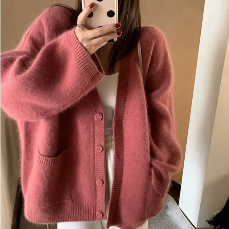 Knitted Cardigan Women's 2024 Autumn Winter New Style Sweater Plus Size Jacket Loose And Versatile Top