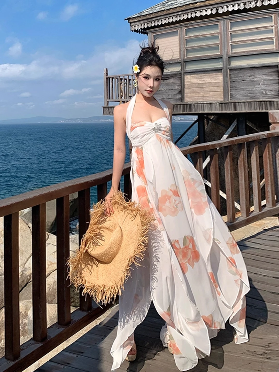 Beach Vaion Fairy Skirt Irregular Hemline Strapl Dr Summer Holiday Sle High Waist Soft Chiffon Non-Stretch Ladies ...