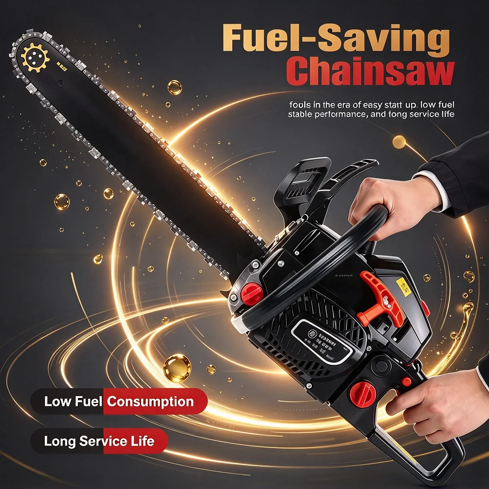 5000W Forest Petrol Chainsaw 20 Inch Guide Bar 2 Stroke Handheld Wood Cutting Machine For Logging Tree Felling Forest Work