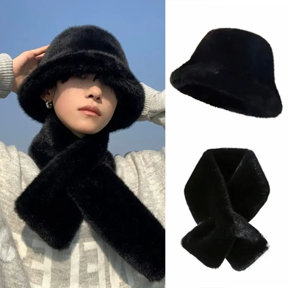 Moda inverno autunno cappelli a secchiello in pelliccia sintetica antivento addensare cappello da uomo sciarpa all'aperto soffice sciarpa calda maschile