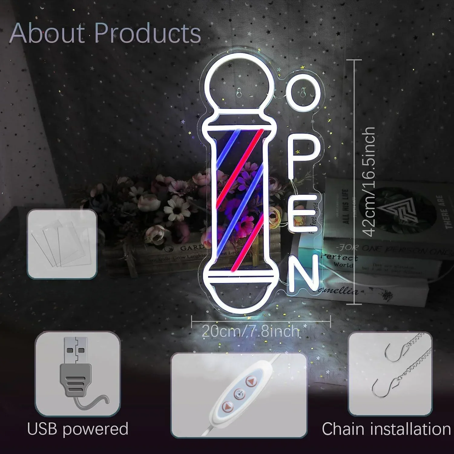 Kapper Open Neon Sign Kapsalon Licht voor Kapper Paal Kapper Kapper Kapper Benodigdheden Kapper Verstelbare Helderheid USB