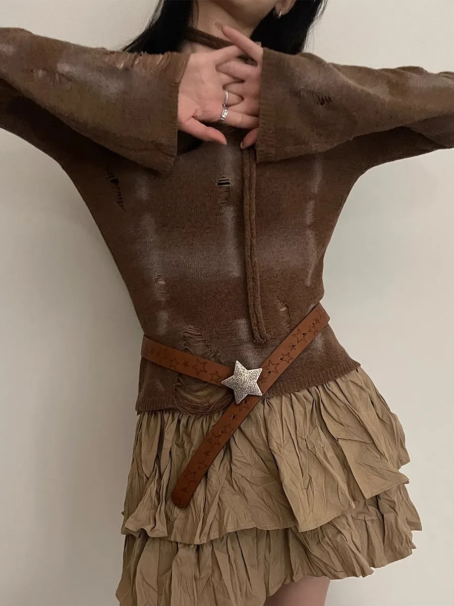 N Star Buckle Belt Design Sense Of Women's Heavy Retro Decorative Fashion Show Thin Casual Spice Girl Style Pants Trend