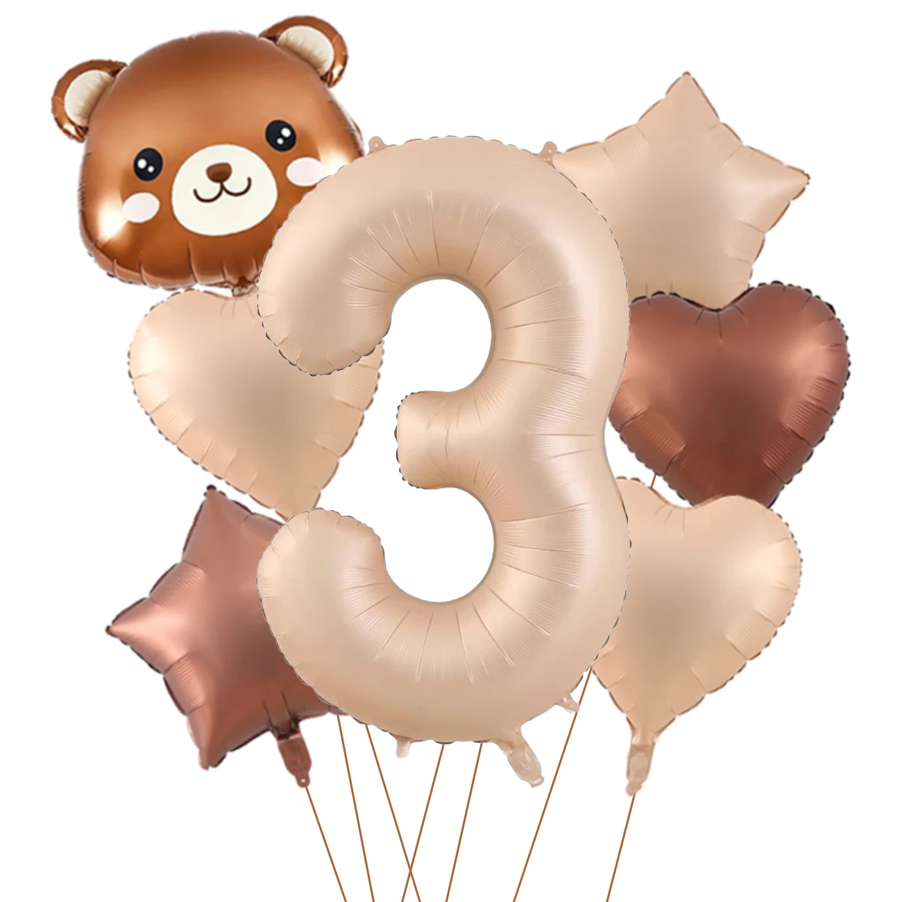 7-teiliges süßes Bären-Ballon-Set mit 32 Zoll Karamell-Digital-Aluminiumfolienballon für Geburtstagsparty-Dekoration, Babyparty-Zubehör – Detail 5