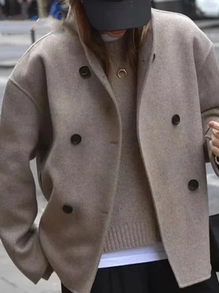 2025 Autumn Winter Fashion Solid Overcoat For Women Chic Single-breasted Stand Collar Coats High Street Female New Outerwear