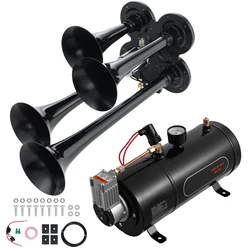 SucceBuy Train Horns Kit, 4 Trumpet Air Horn Kit, 150dB Train Horns for Pickup Trucks 12V 120 psi Air Compressor for Truck Train