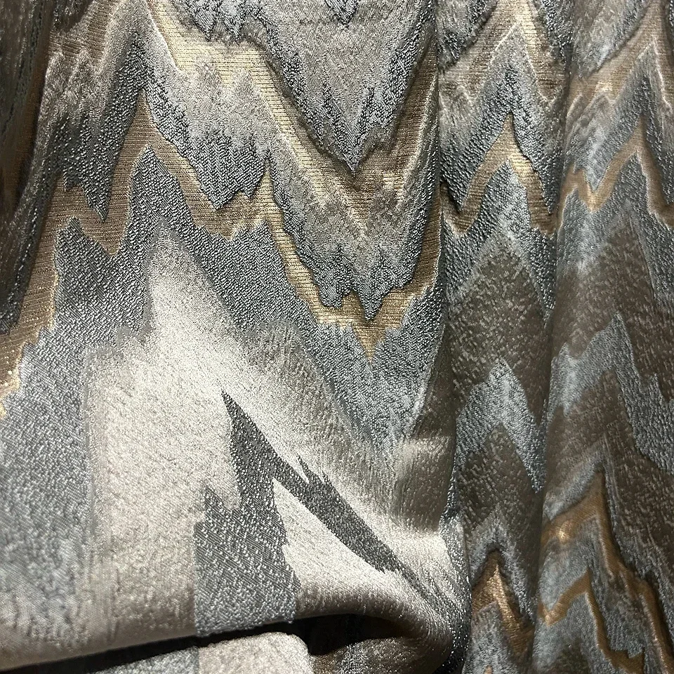 Custom Embossed Jacquard Beige Champagne Landscape Lines Thickened Curtains For Living Room Bedroom French Window Balcony