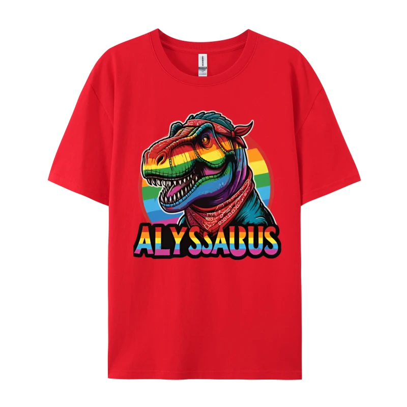 Alyssauus Lgbt Dinosaur Rainbow T-shirts Graphic Printed T-shirt 100% Cotton Fabric Oversized T-shirt For Men