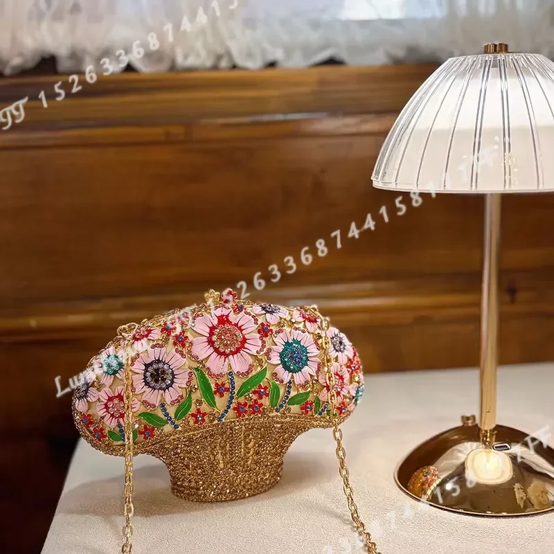 for Enamel Pastoral Style Full of Diamonds Mushroom Clutch Bag Colored Diamonds Exquisite Retro Romantic Spring Messenger Bag