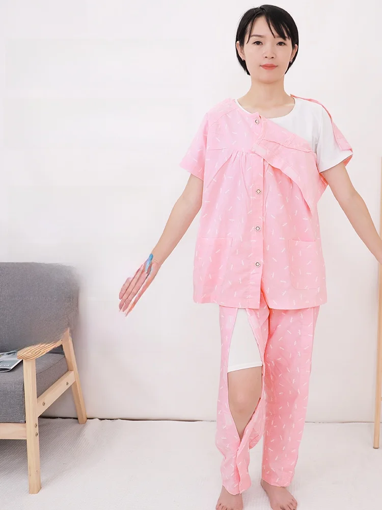 Easily Wearable And Removable Patient Gown for Bedridden Female Patients Full Opening Design Cotton Summer Therapeutic Gown