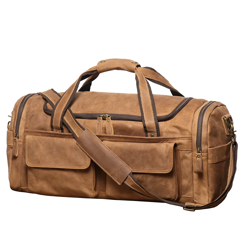 Stylish Leather Men's Travel Tote Bag with Shoulder Strap