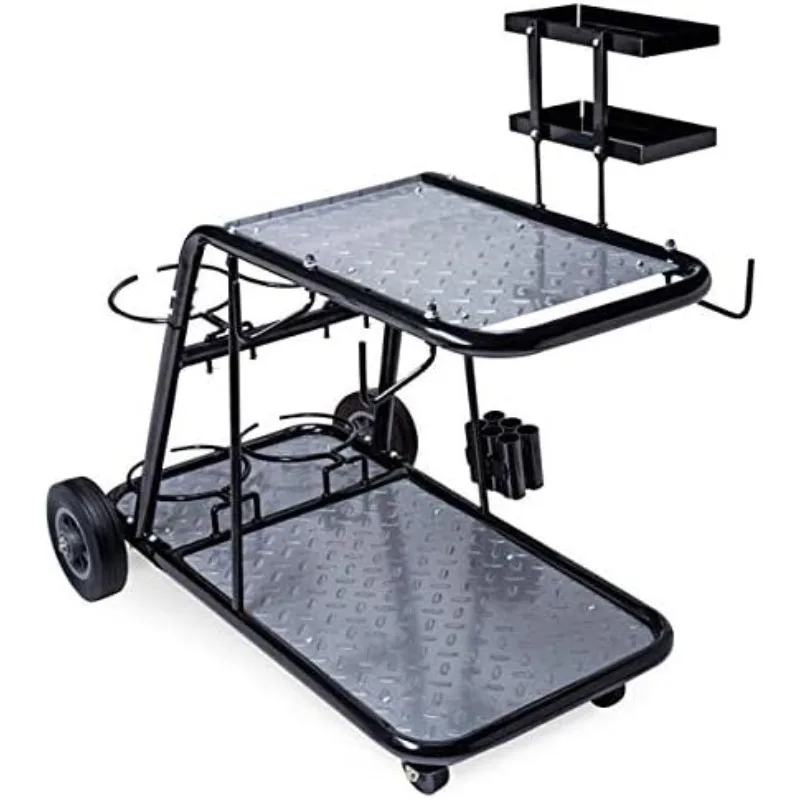 Professional Welding Cart for TIG MIG Stick Welder Plasma Cutter Black Steel Construction with Trays Cable Gas Bottle Holder