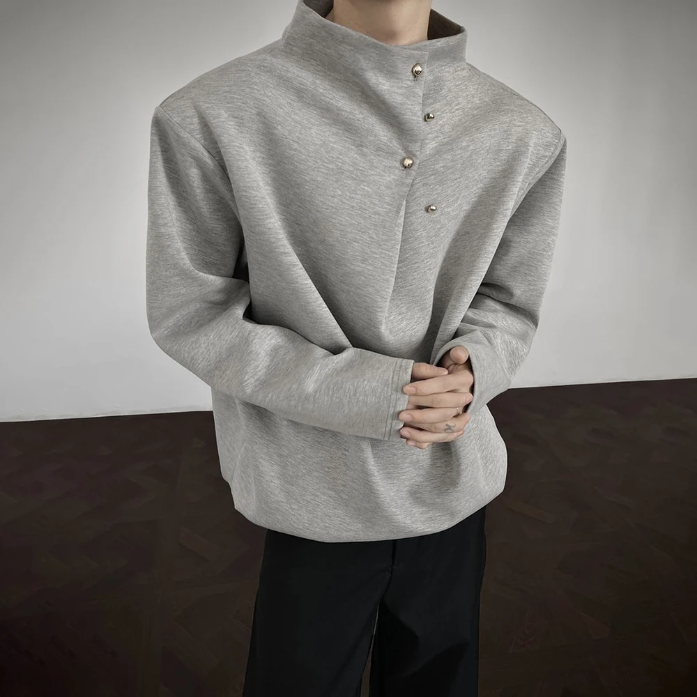 Winter New Men's Irregular Button Long-Sleeve T-Shirt American Retro Fashion Trendy High Street Casual Loose Niche Men's Top