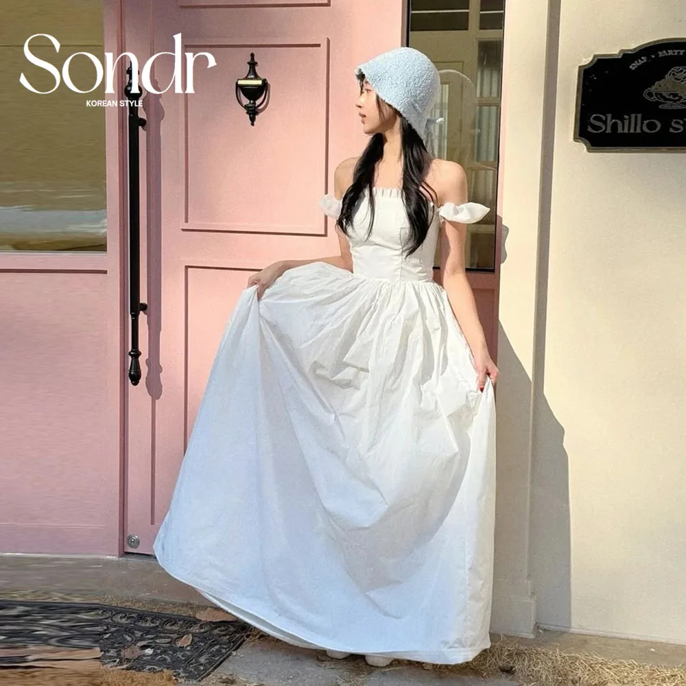 Sondr Simple A-line Korean Wedding Dresses Photo Shoot Off the Shoulder Floor-Length Women Evening Dress Customized Lovely Gown