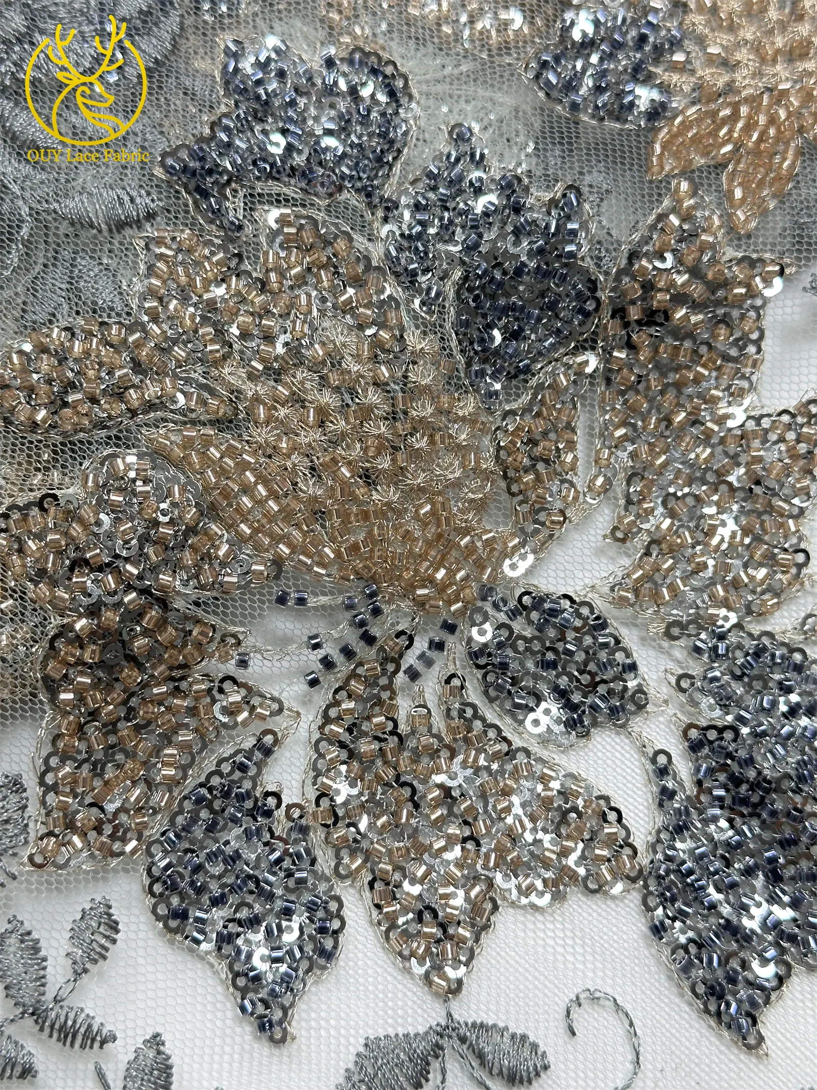 Neues Design Französische Pailletten-Stickerei Spitzenstoff 2026 Hochwertige Afrikanische Perlen-Spitze Nigerianisches Party-Abendkleid Nähzubehör – Detail 10