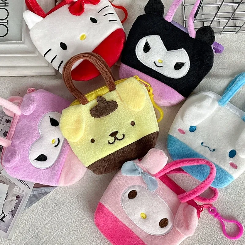 

Kawaii Kuromi Hello Kitty My Melody Cinnamoroll PomPomPurin Sanrio Cute Plush Purse Children Tote Bags Pendant Gift for Girls
