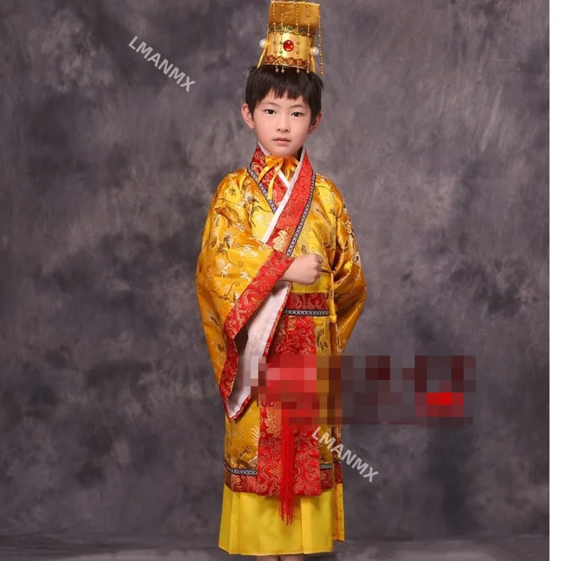 kind chinese traditionele hanfu jurk mannen jongens keizer koning Podium rode Kleding kinderen kostuums tang pak kinderen gewaad + hoed sets