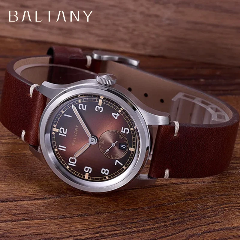 Baltany Retro WW2 Military Wristwatch S2081 Gradual BrownDial ST1731 Stainless Steel Brushed Sapphire Luminous reloj hombre