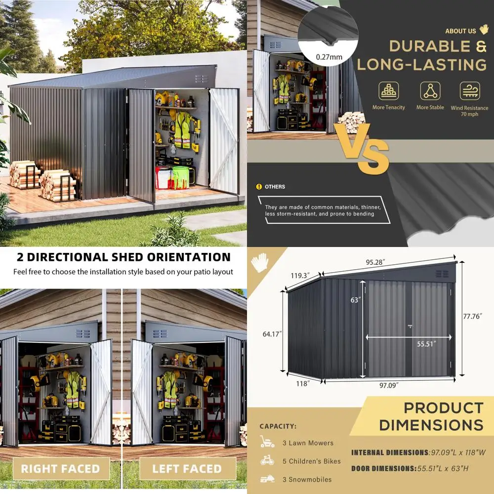 

AECOJOY Сарай для хранения вещей, большой уличный навес для велосипеда с металлическими стенками 8 x 10 футов и наружный шкаф для хранения вещей, садовый шкаф для хранения вещей