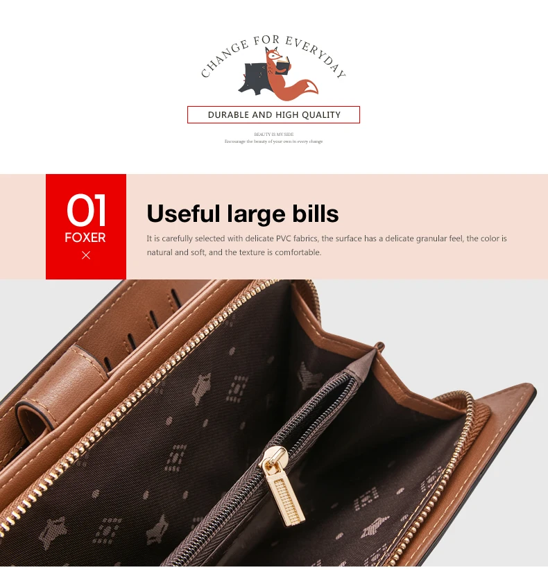 FOXER Damen-Langbörse mit Vintage-Print, Handgelenktasche, Große Kapazität, Multi-Kartenhalter, Telefon-Clutch, Geschenkbox für Damen – Detail 4