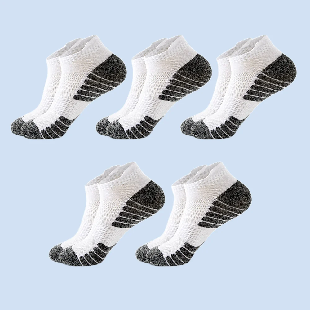 Calcetines cortos de algodón para hombre, medias deportivas de malla transpirable, absorbentes del sudor, de Color sólido, a la moda, 5 pares, 2024