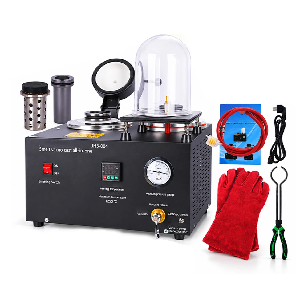 Podofo 2L Vakuumgussmaschine, 3CFM Gasdurchflussrate, 1/2HP, integriertes Schmuckpunktschweißgerät, Verzugsformgussausrüstung mit Vakuumabdeckung für die Schmuckherstellung, Feinguss,