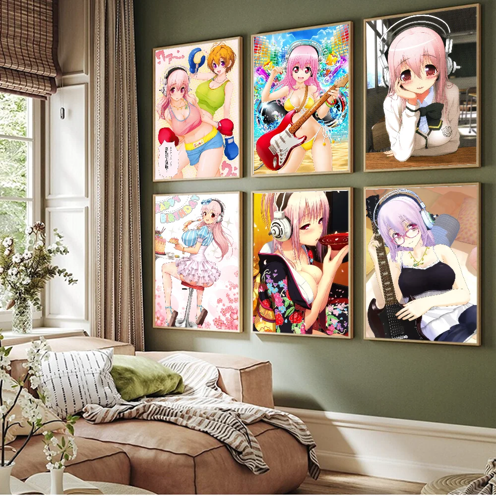 Super Sonico Manga DIY Sticky Poster Waterproof Paper Sticker Coffee House Bar Stickers Wall Painting