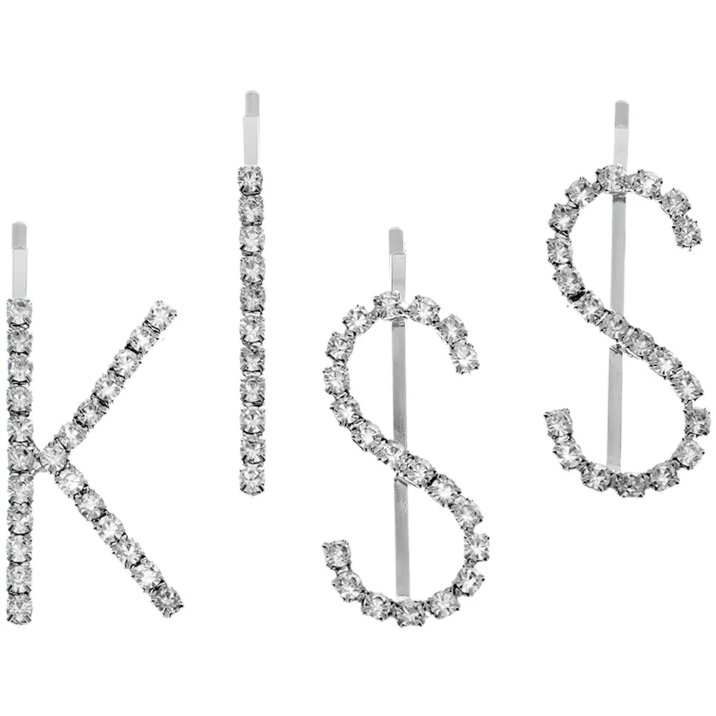 1Set Personalized Letter Hair Clips Rhinestone Decorative Hair Barrettes for Women Girls Gift Birthday Christmas