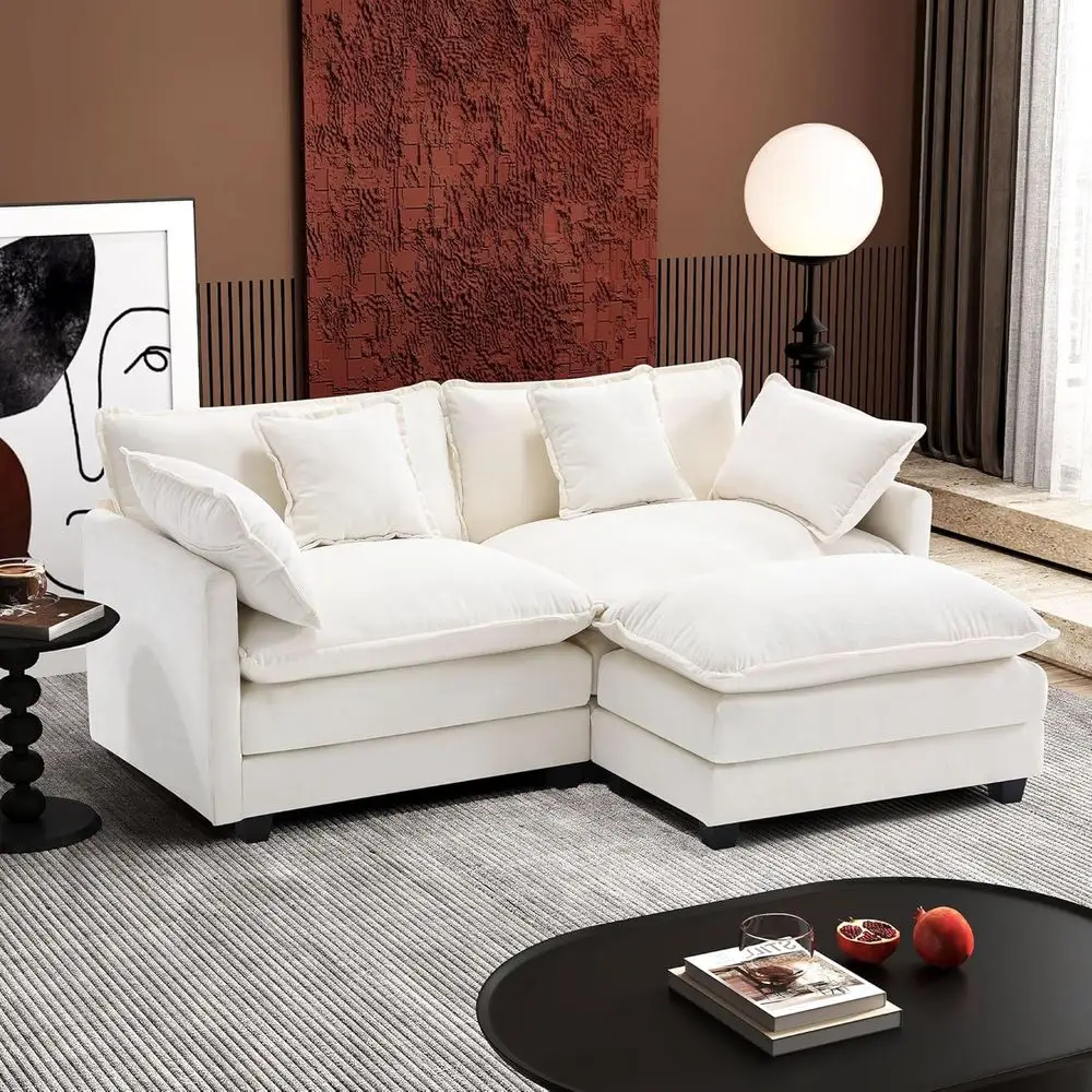 

77" L Shaped ern Soa ular Sectional Cloud Couch with Ottoman, 3-Seat Chenille Deep Seat Soa with Pillow or Living Room, Bedroom