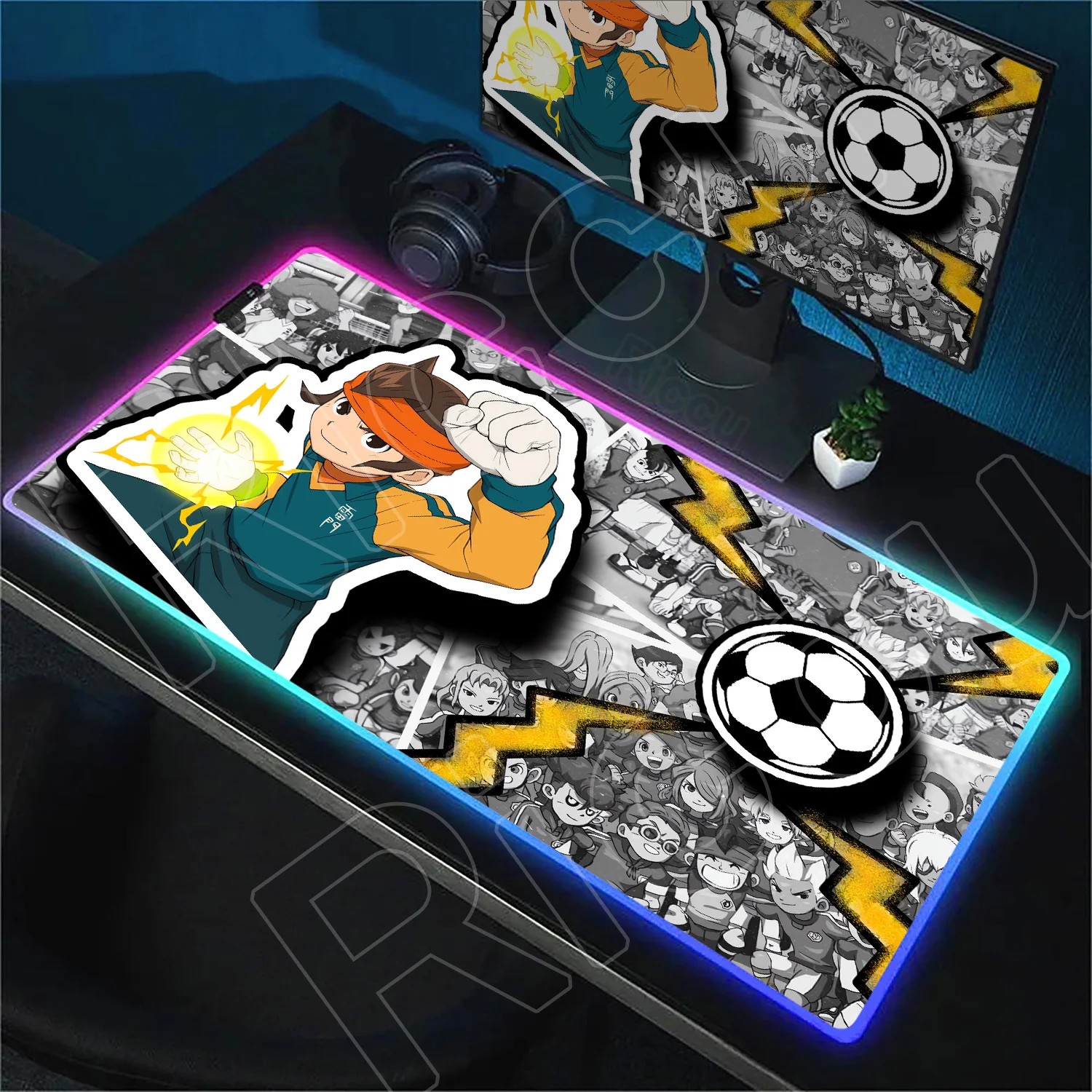 Large Rgb Rubber Non-slip Mouse Mat Anime Inazuma Eleven Keyboard Gaming Mouse Pad with Backlight Carpet LED Gamer Speed Deskmat