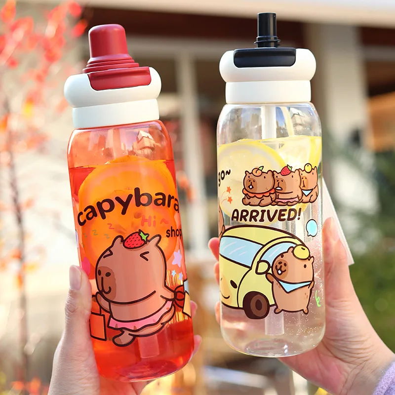 

1/2/4PCS Capybara Cartoon 750ml Portable Large-capacity Water Bottle Sports Straw Cups Student Plastic Water Cups Children's Mug