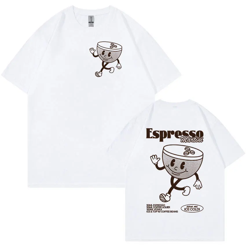 Espresso Martini Cocktail Cute Cartoon T Shirt Men Women Retro Fashion Short Sleeve T-shirt Casual 100% Cotton Oversized Tshirts