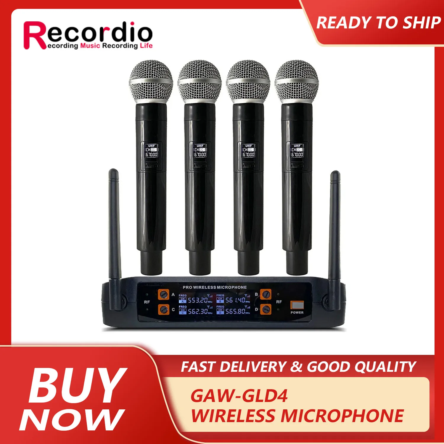 

GAW-GLD4 Lowest Price 4 Channel UHF VHF Wireless Microphone Karaoke Speaker Performance System Handheld KTV Mic