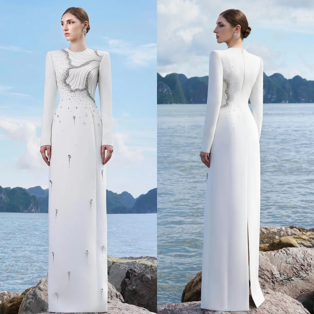 Customized Intricate Sparkle Jersey Flower Beading Sequined Straight Scoop Neck Long Dresses Bespoke Occasion Dresses Fashion