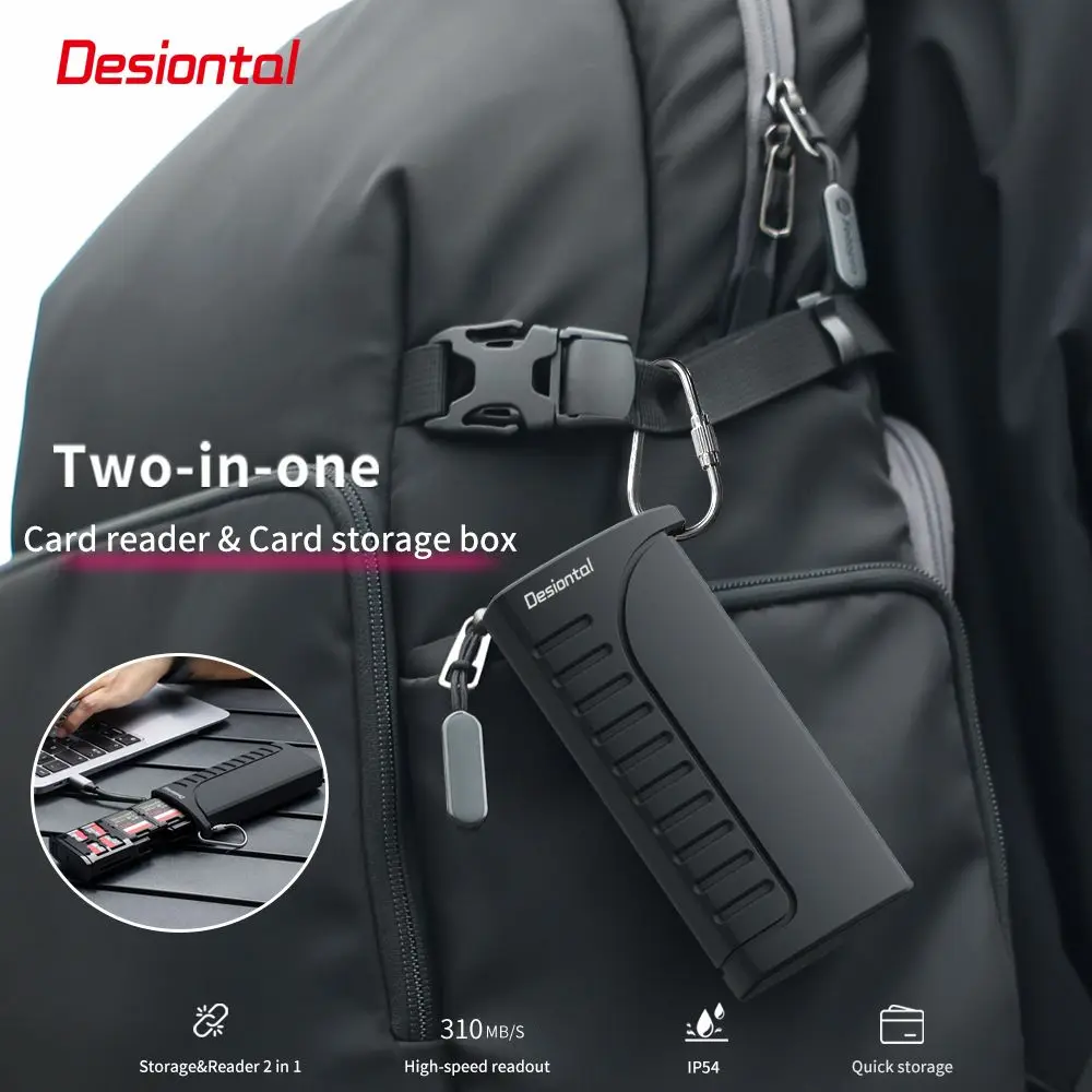 Desiontal 2 in 1 High-Speed SD Card Reader Type-C SD/TF/SIM Card Carrying Case For Cameras, Smartphones, Drones