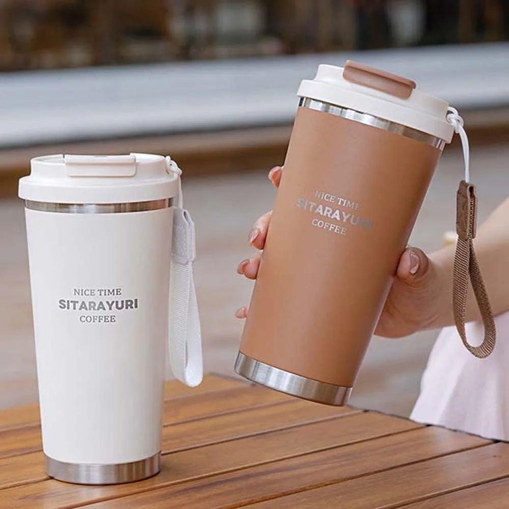 سعة كبيرة كوب ماء القهوة 304 الفولاذ المقاوم للصدأ جولة الفم تصفية زجاجة شاي حبل معلق TPR 560 مللي شرب كوب في الهواء الطلق #4