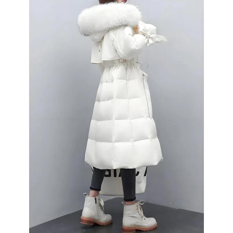 

[Fox Fur Collar] Duck Down Winter Down Jacket Medium and Long Waist Long Knee Leave-in White High Quality High Appearance Level
