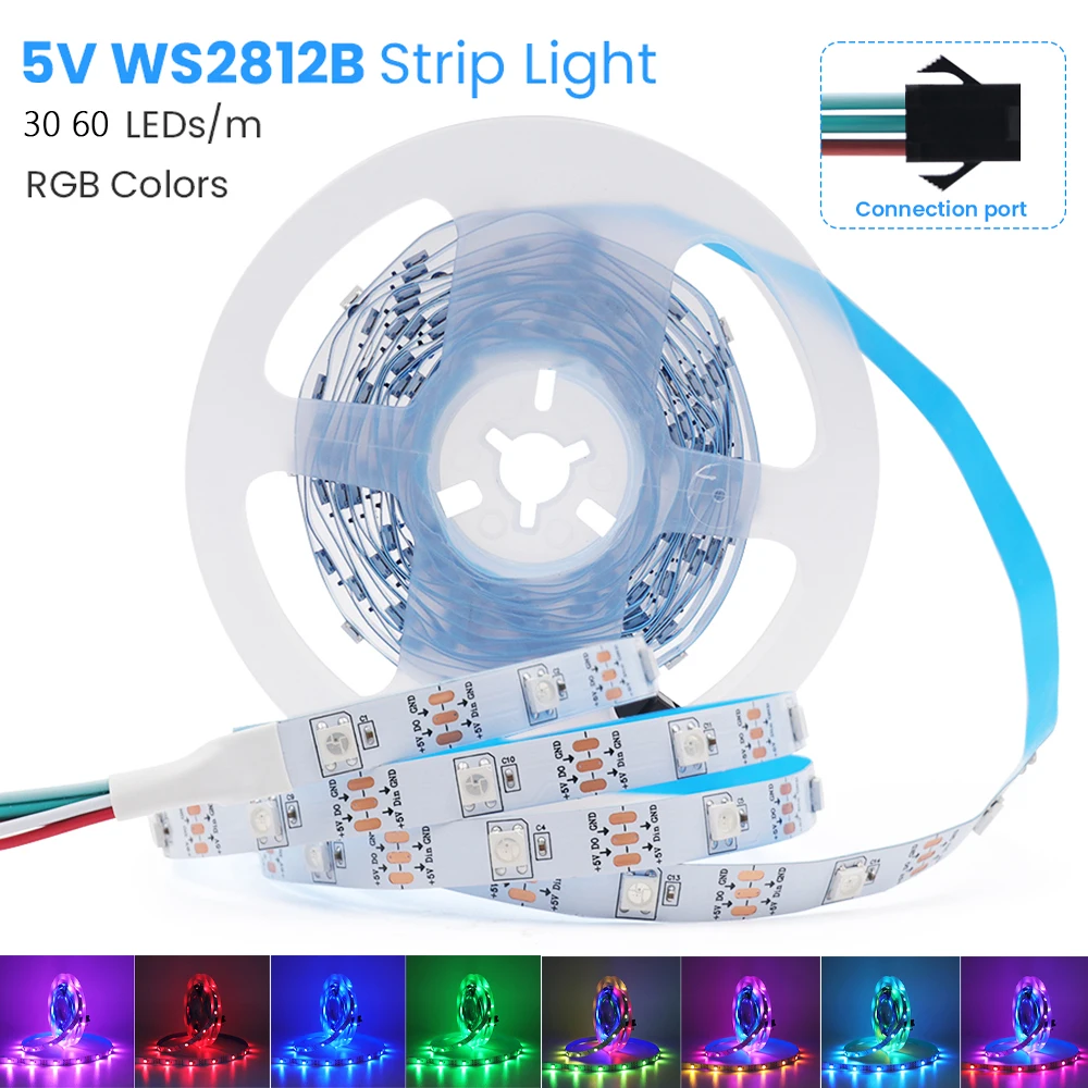 5V 5050 WS2812B RGB IC Smart LED-Streifen, individuell adressierbar, RGB IC 30/60 Pixel, weiße Leiterplatte, wasserdicht, flexibles Klebeband für Schlafzimmer- und Heimdekoration