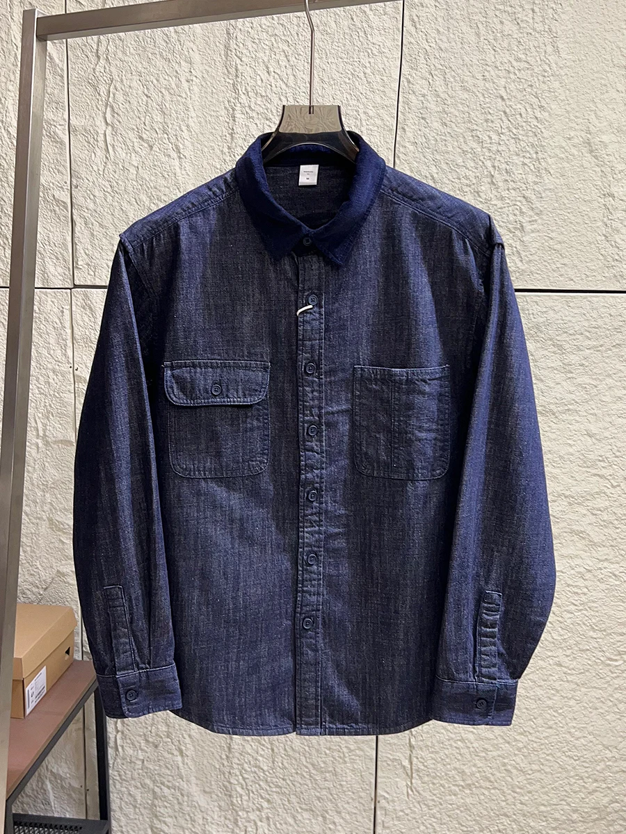 

Washed Pure Cotton Long Sleeve Men's Casual Shirt Spring Autumn Versatile Workwear Denim Jacket Japanese Style Khaki
