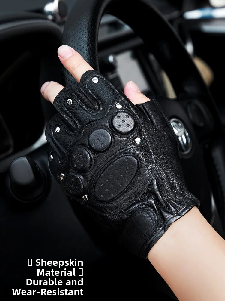sheepskin-half-finger-gloves-men's-outdoor-climbing-motorcycle-riding-tactical-motorcycle-anti-slip-genuine-leather-gloves