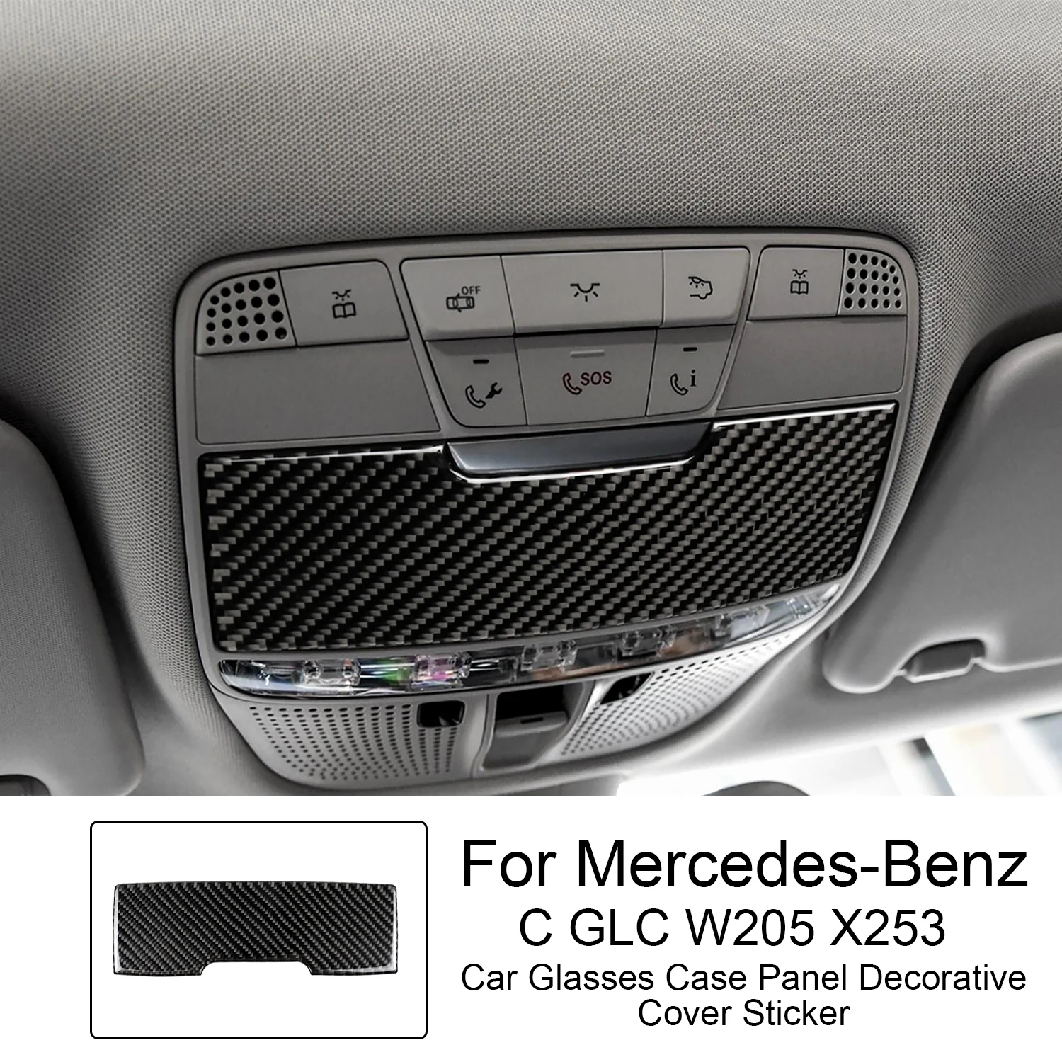 For Mercedes Benz C GLC Class W205 X253 Carbon Fiber Interior Auto Glasses Box Panel Trim Cover Stickers Decor Car Accessories