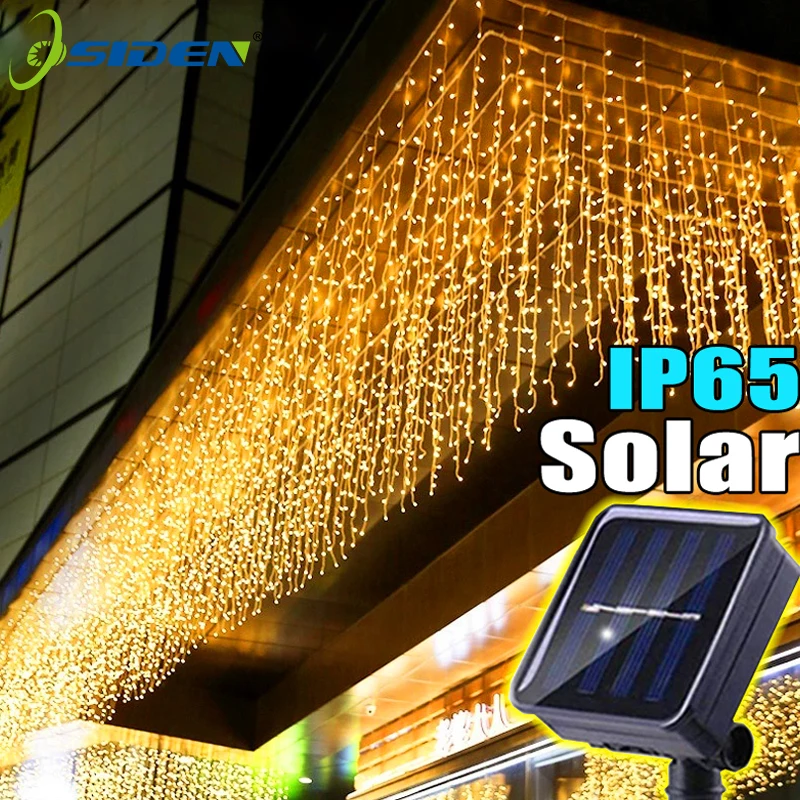 96LED Solar Icicle String Lights Outdoor Eaves Curtain Fairy Light Garden Balcony Stairs Decor Lights for Christmas Holiday