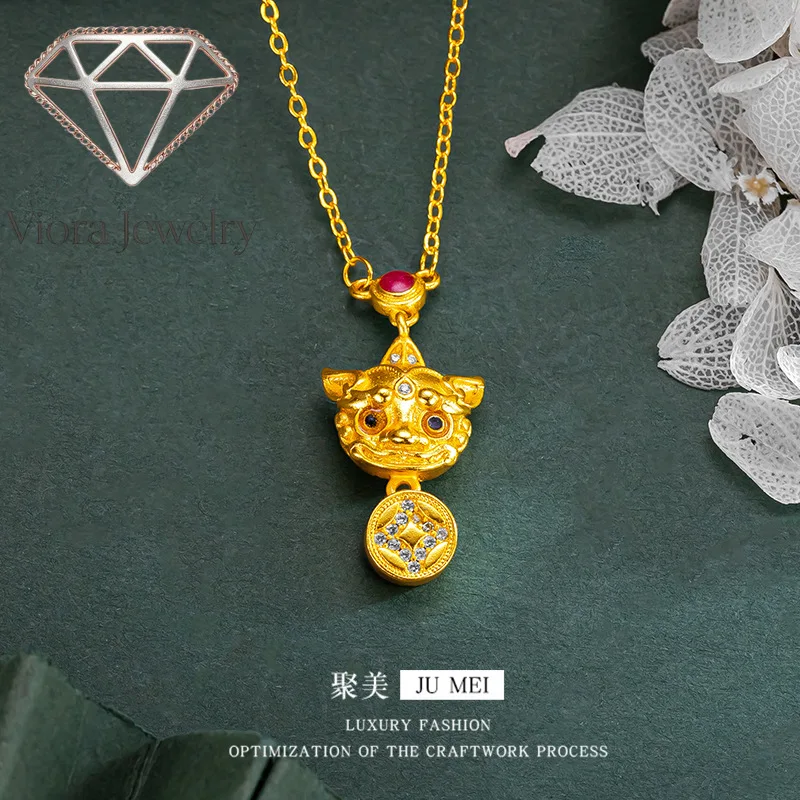 Viora Jewelry Light luxury 24K real gold set diamond Zhaochai pixiu bracelet set chain au9999 pure gold senior sense hand decora