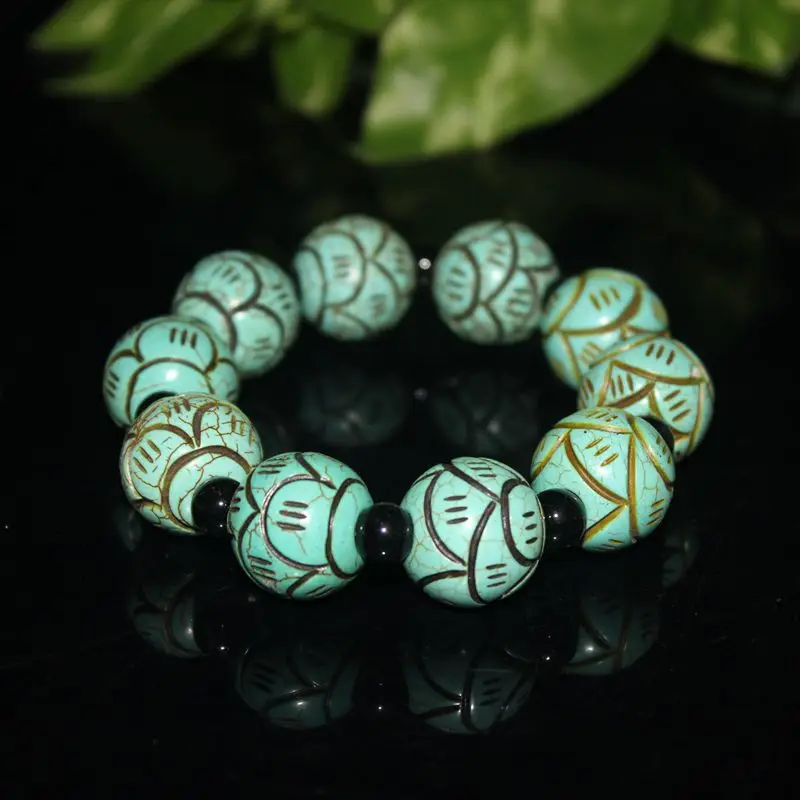 

Old Turquoise Carved Buddha Beads Bracelet Ornament