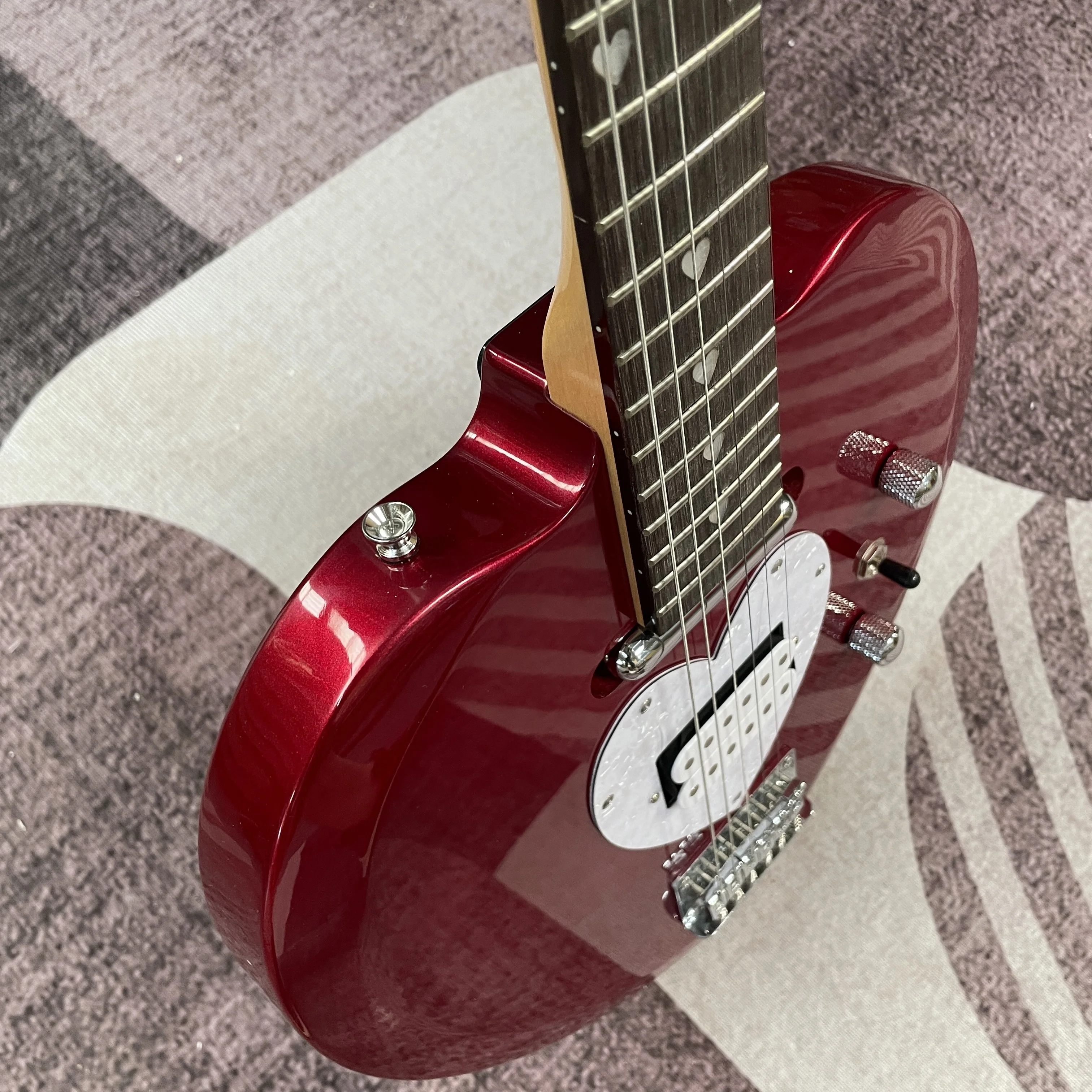 Fast Ship Red Heart Shape Guitar Metallic Red Body Chrome Parts Express love