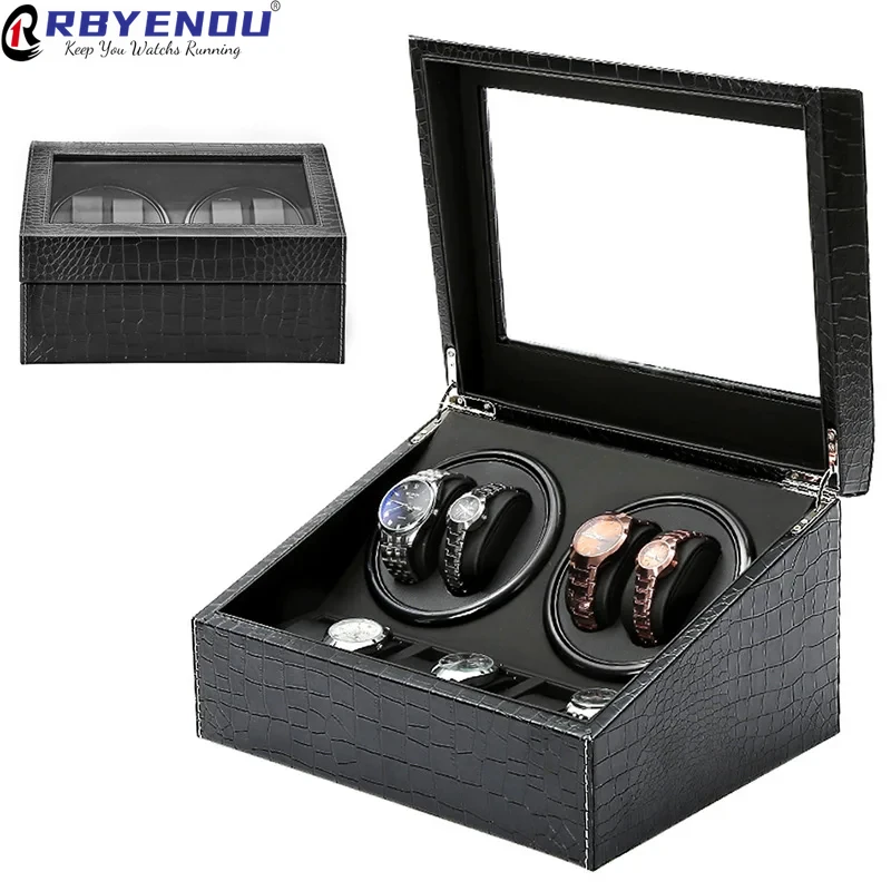 For Watch 4+3 Slots Lovers Watch Winder Watch Automatic Electric Chain Watch Case Crocodile Surface Rotator Customizable Logo