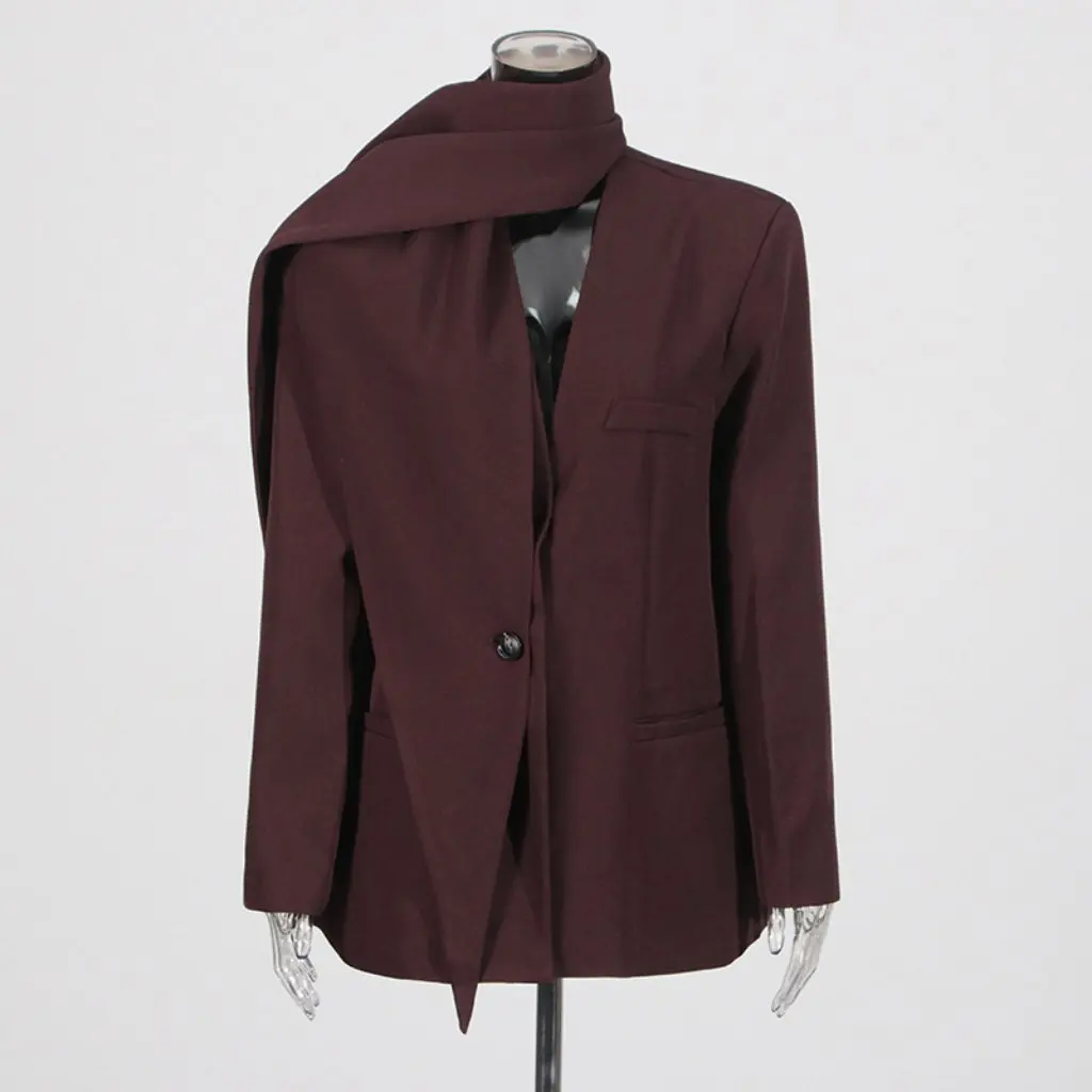 Women's High-End Blazer Loose Casual One-Button Suit with Ribbon Design for Autumn Fashion Trend