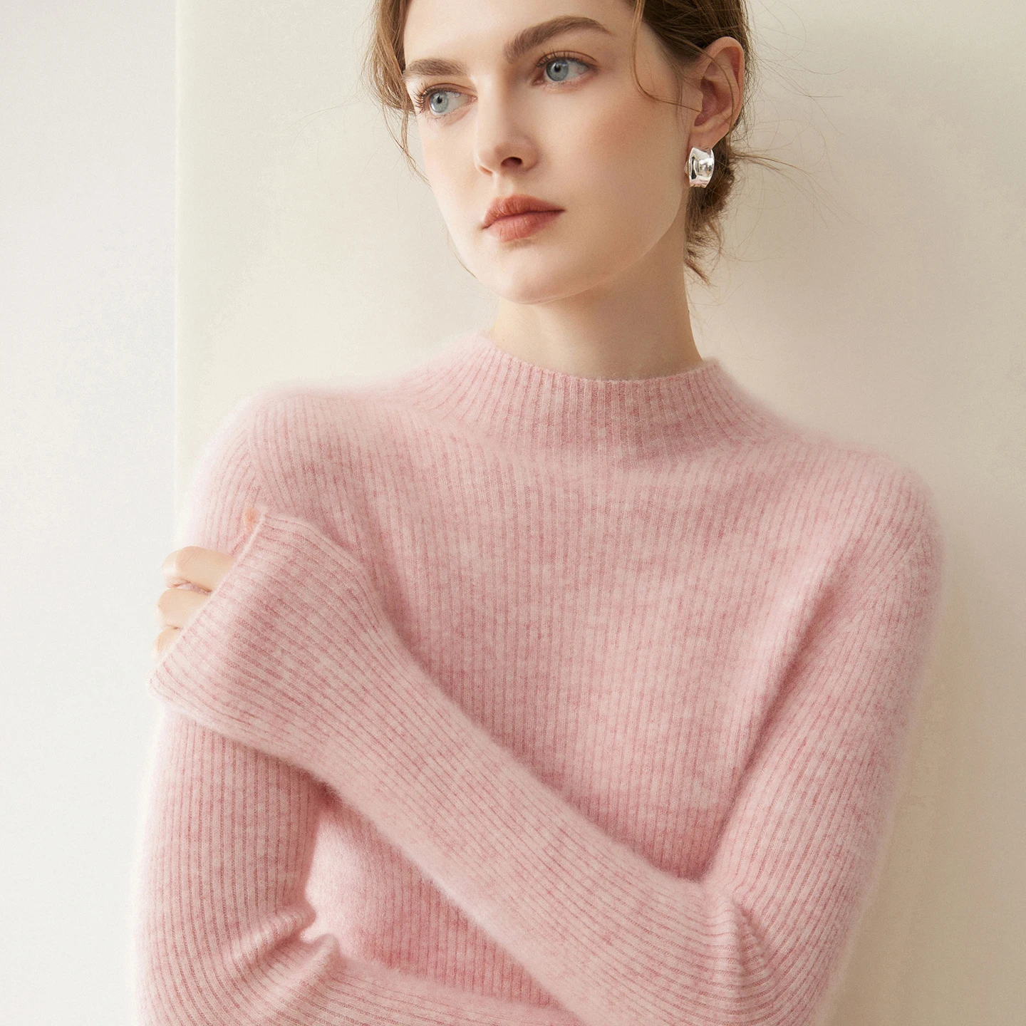 A-class high-quality ladies 100% cashmere sweater casual solid color knitted pullover vest slim Mock Neck Tops Basic Blouse