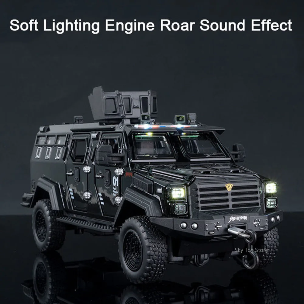 1:32 Alloy Sabertooth Armored Dongfeng Warrior Car Diecast Model Toys Doors Opened Sound Light Pull Back Vechie Child Adult Gift
