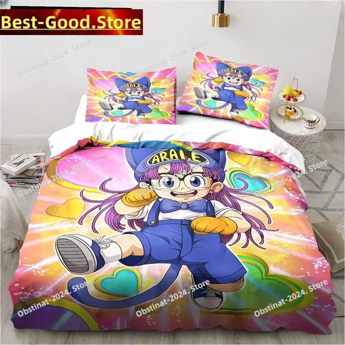 Cute Cartoon DR S-Slump Arale Anime Bedding Set Printed single Comforter Quilt Duvet Cover Pillow Case 3 Pieces Kids Adult Size