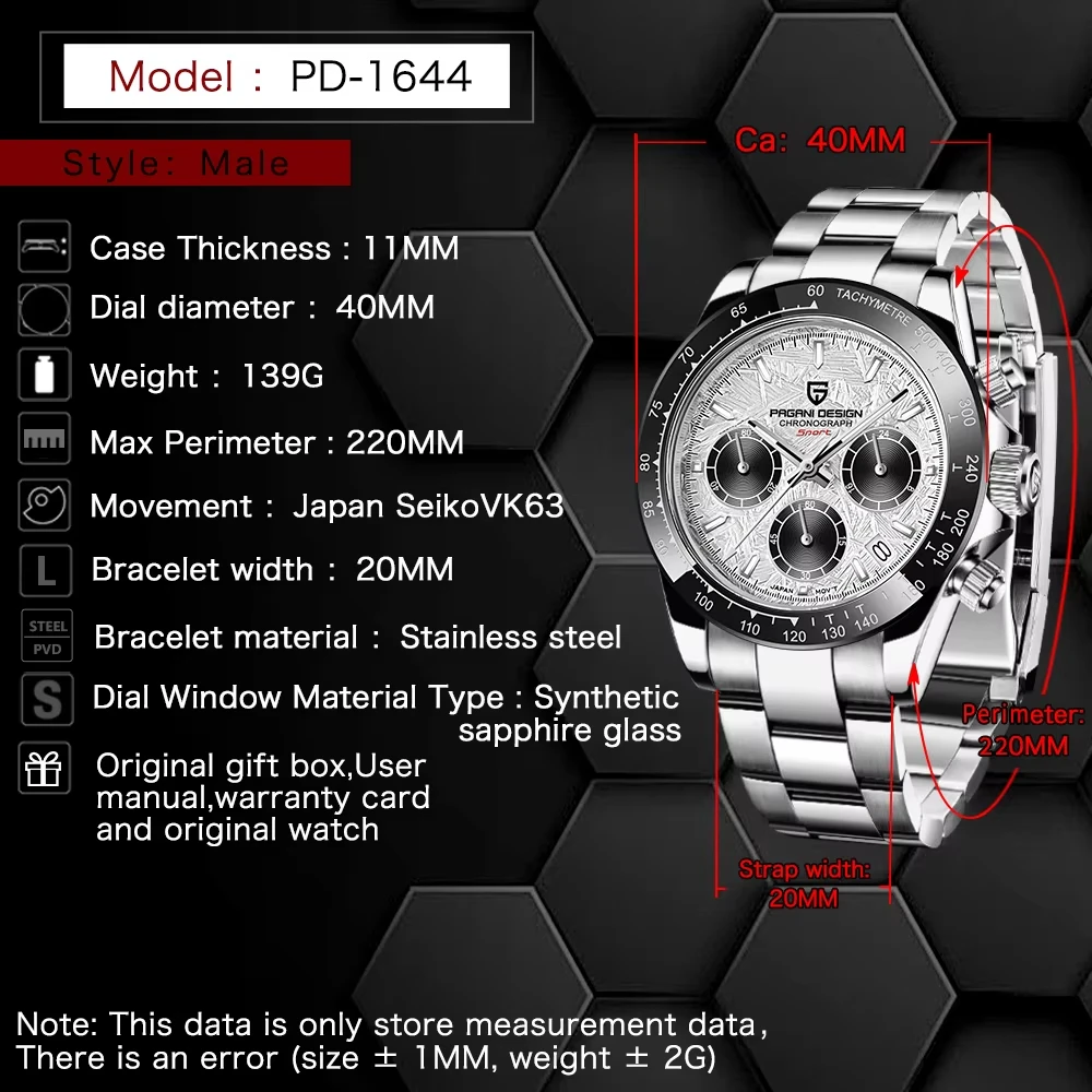 PAGANI DESIGN Original 40MM Männer Quarzuhr Japan Luxus Retro Chronograph edelstahl 100M Wasserdicht Saphir Mann uhren